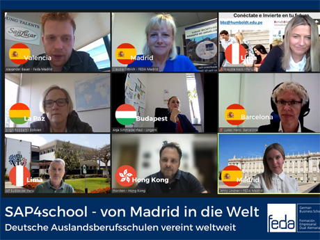 Die Deutschen Auslandsberufsschulen informieren sich auf Einladung der FEDA Madrid während einer Online-Informationsveranstaltung über die Nutzung von "SAP4school"