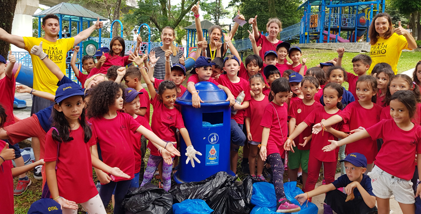 Schülerinnen und Schüler in Kuala Lumpur haben gemeinsam im Rahmen eines Projektes Müll gesammelt
